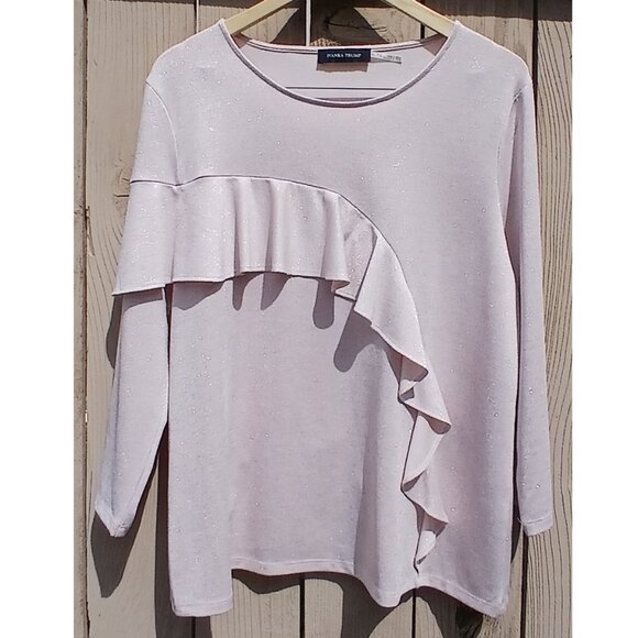Ivanka Trump Powder Pink Silver Lurex Jersey Top Blouse with Ruffle Front EUC - Picture 7 of 7